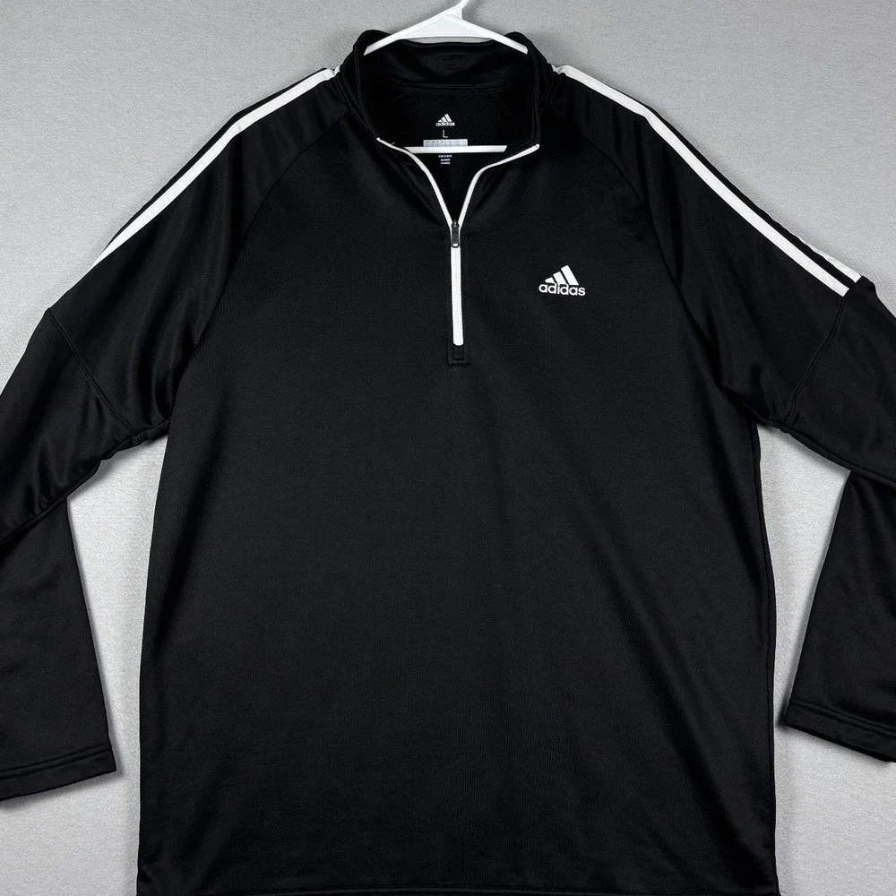 Adidas Golf 1/4 Zip Pullover 3-Stripe Performance Fleece Large Black